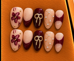 Burgundy Bow Blossom Press-On Nails ππΈ
