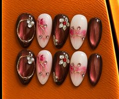 Burgundy Rose Blossom Press-On Nails πΉπ·β¨