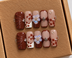 Chocolate Blossom Luxe Press-On Nails 🤎✨