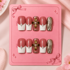 Rose Pink Luxury Handmade Press-On Nails 🎀✨