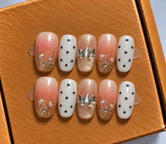 Golden Polka Glam Press-On Nails ✨💖