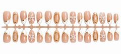 Nude French Floral Press-On Nails – 30 Pieces