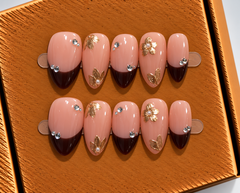 Mocha Golden Blossom Press-On Nails 🤎✨