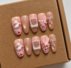 Pink Bunny Handmade Press-On Nails 🐰🎀