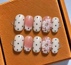 Pink Polka Blossom Press-On Nails πΈβ¨