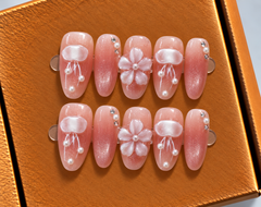 Blush Pearl Blossom Press-On Nails πΈβ¨