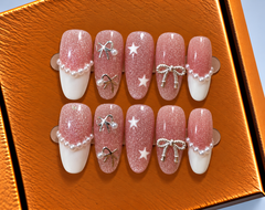 Pink Stardust Bow Press-On Nails 🎀✨
