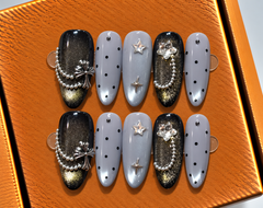 Midnight Pearl Glam Press-On Nails 🖤✨