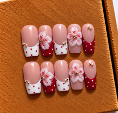 Cherry Blossom Polka Dot Press-On Nails πΈβ€οΈ