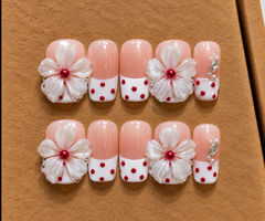πΈ Cherry Blossom Polka Dot Press-On Nails β€οΈ