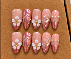 Rose gold floral chrome press on