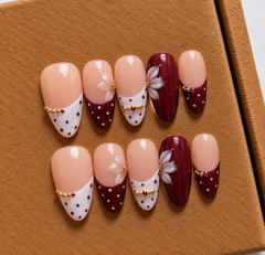 Luxury Burgundy Blossom Handmade Nails πΈβ¨