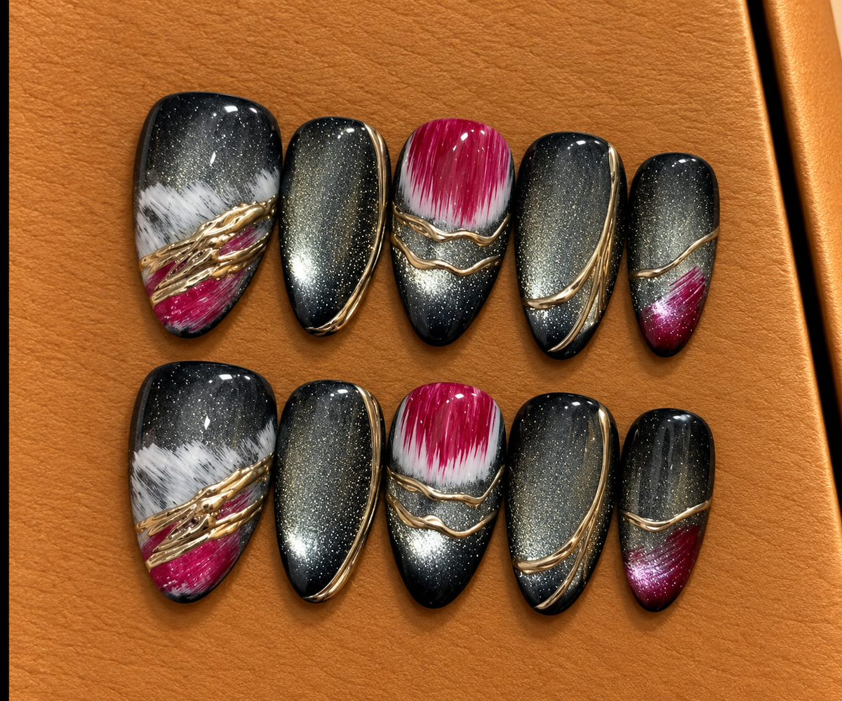 Midnight Burgundy Chrome Press-On Nails 🖤🍷✨