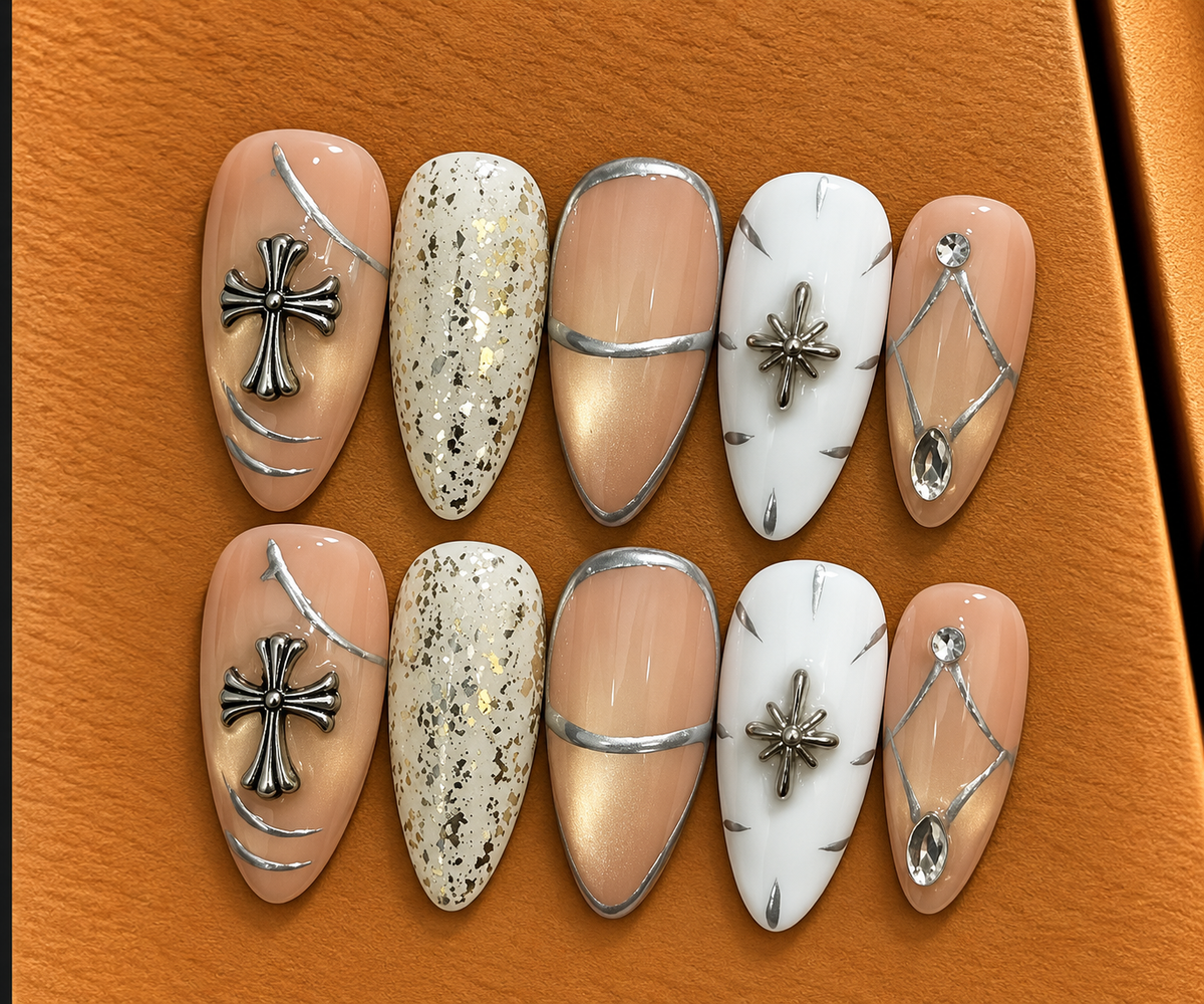 Silver Cross Luxe Press-On Nails 🩶✨
