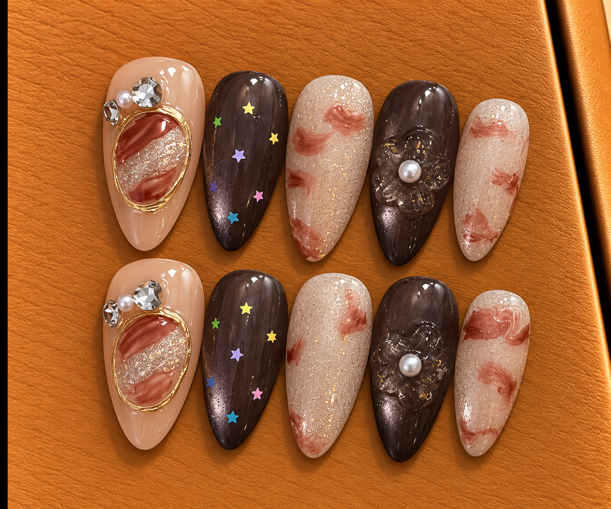 Celestial Rose Marble Press-On Nails 🌹✨