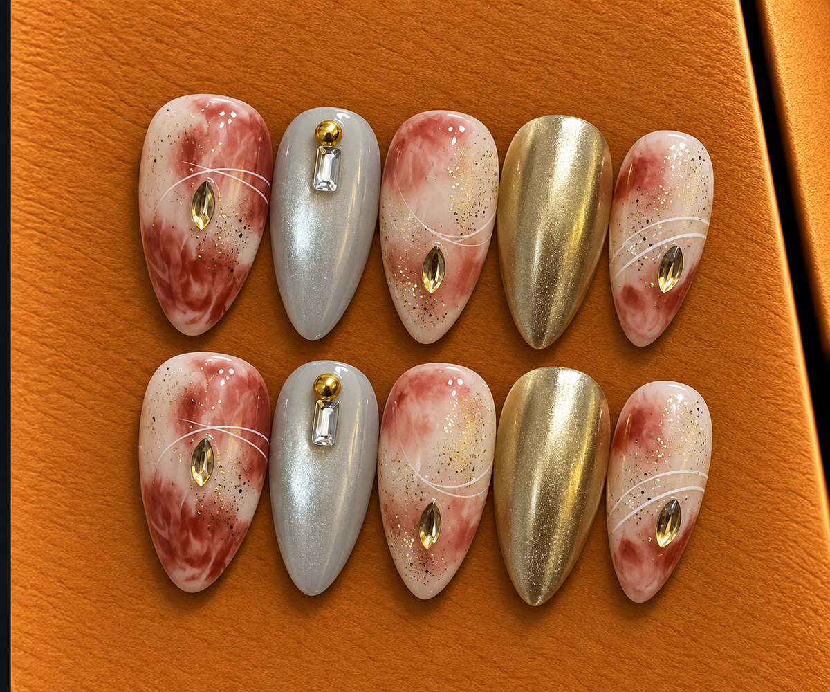Golden Rose Marble Press-On Nails 🌹