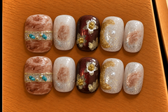 Autumn Floral Marble Press-On Nails 🤎🌸