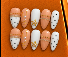 Peach Pearl Polka Dot Press-On Nails 🍑🤍✨