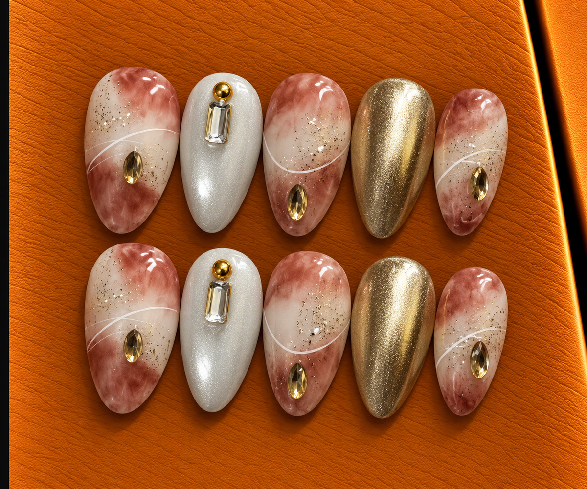 Rose Gold Marble Press-On Nails 🌸✨