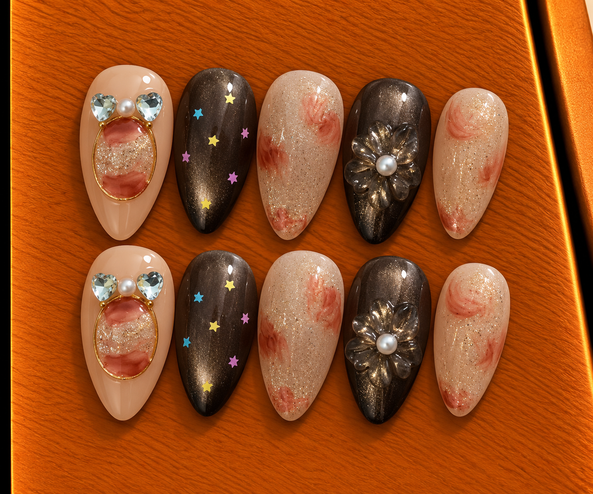 Celestial Rose Pearl Press-On Nails 🌹✨