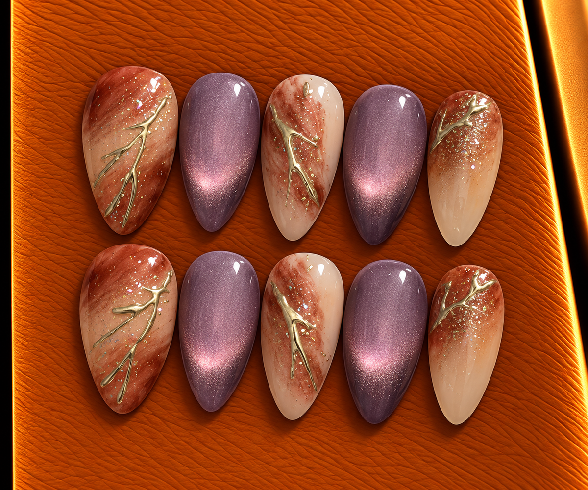 Mauve Gold Marble Press-On Nails