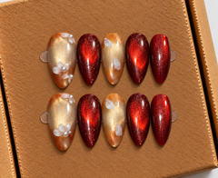 Ruby Golden Blossom Press-On Nails ❤️✨