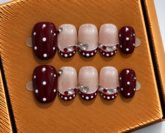 Burgundy Polka Dot Elegance Press-On Nails ❤️✨