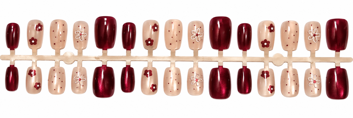 Burgundy Floral Press-On Nails 🌸❤️