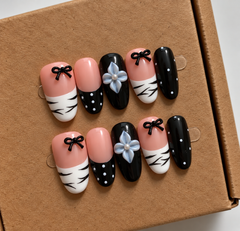 Pink &amp; Black Bow Handmade Nails 🎀🖤