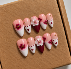 Burgundy Blossom Luxury Press-On Nails 🌸✨