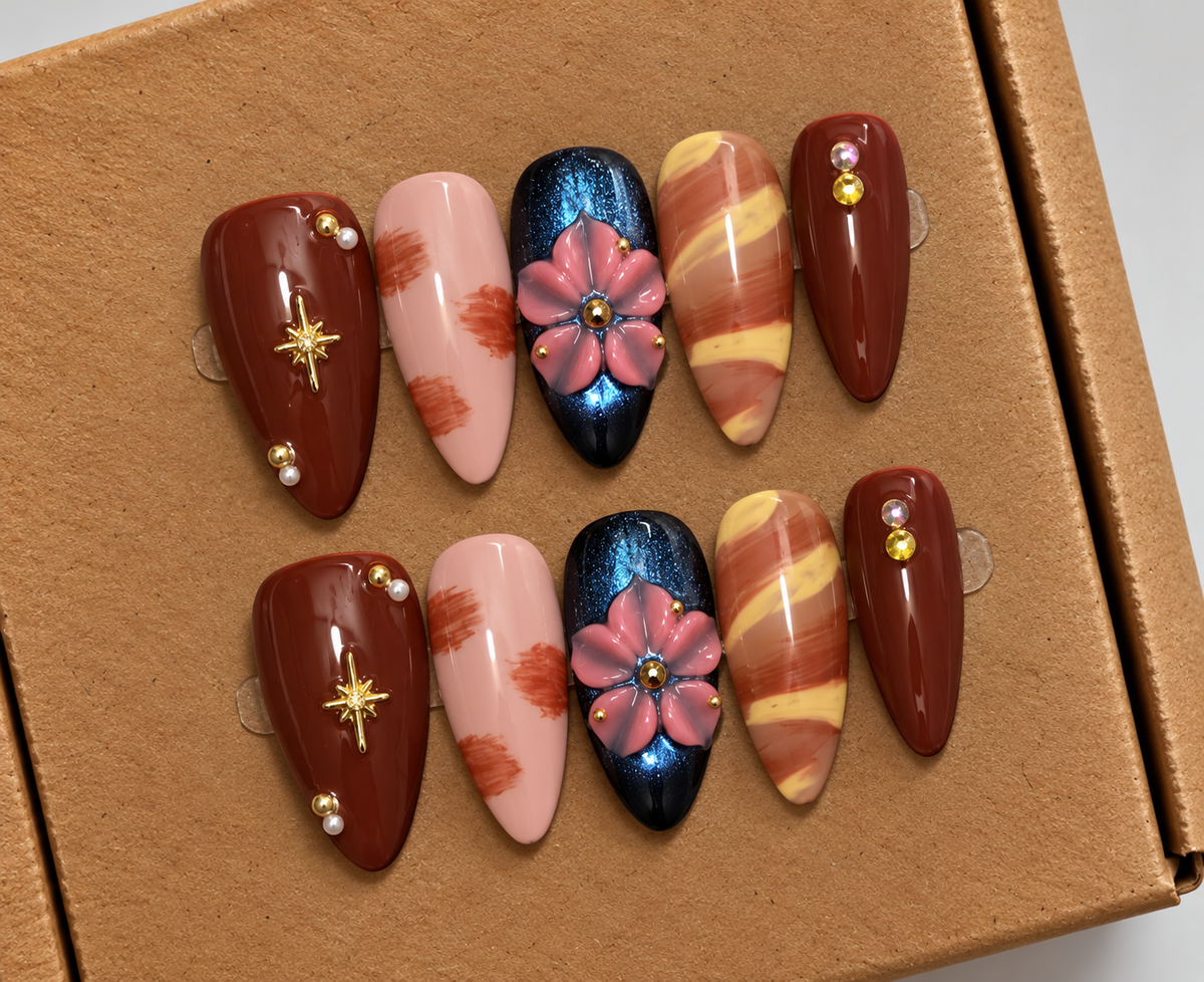 Midnight Blossom Press-On Nails 🌸✨