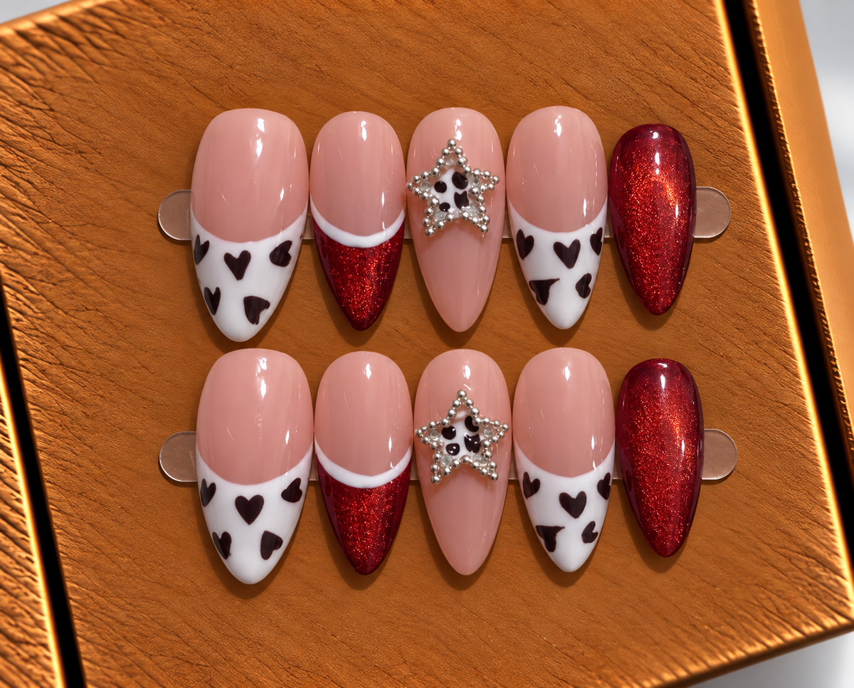 Ruby Heart Glam Press-On Nails ❤️✨