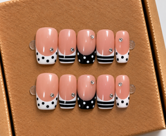 Polka Dot Chic Press-On Nails 🖤✨