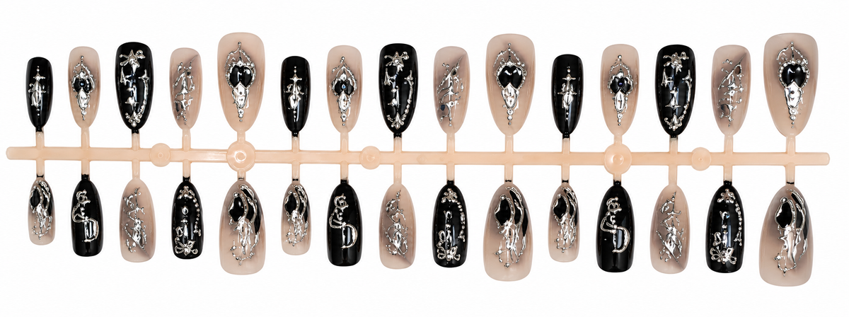 Black & Nude Chrome 3D Press-On Nails 🖤✨
