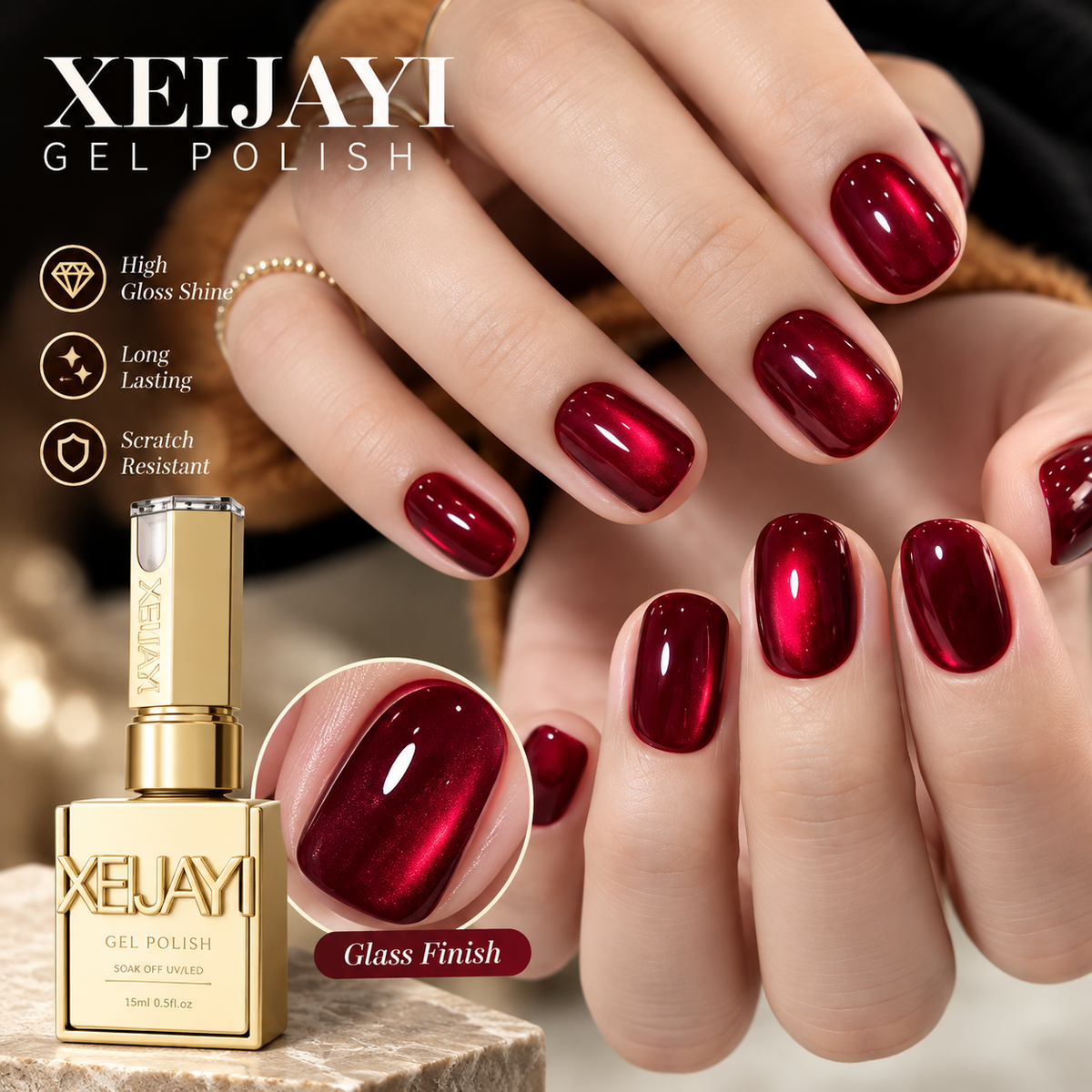 XEIJAYI Ruby Red Cat Eye Gel Polish