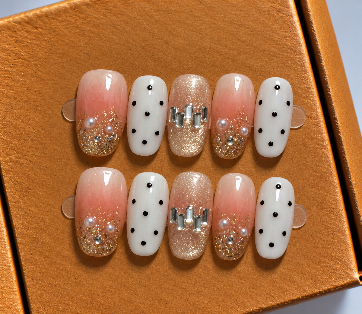 Golden Polka Glam Press-On Nails ✨💖