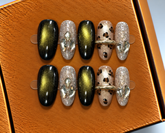 Golden Leopard Cat-Eye Press-On Nails 🖤✨