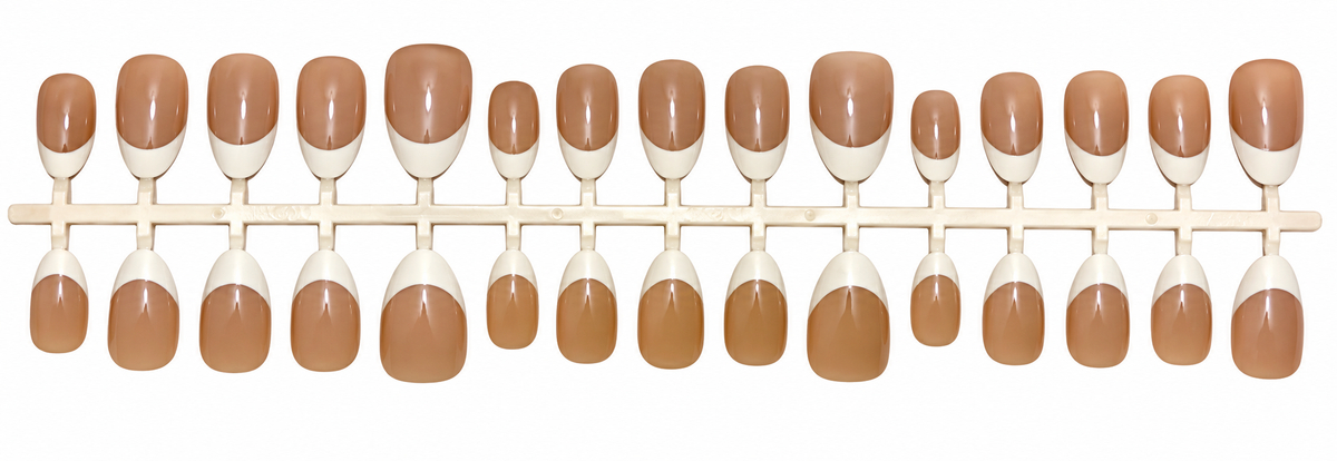 Luxury Caramel Nude French Tip Press-On Nails – 30 Pieces