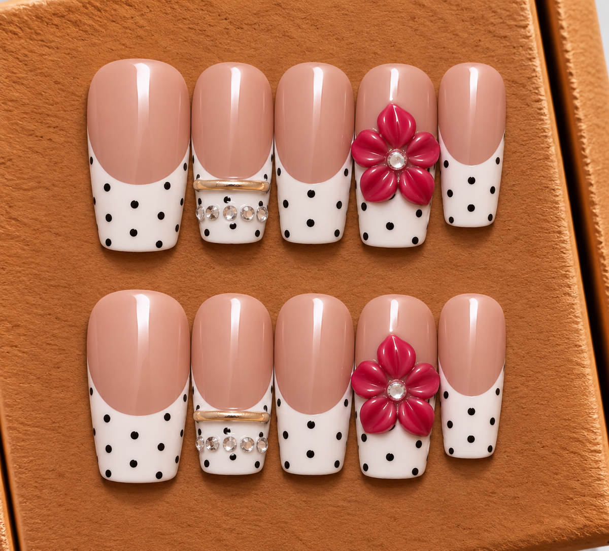 Polka Dot Blossom square  Press-On Nails 🌸✨