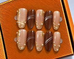 Mocha Gold Elegance Press-On Nails 🤎✨