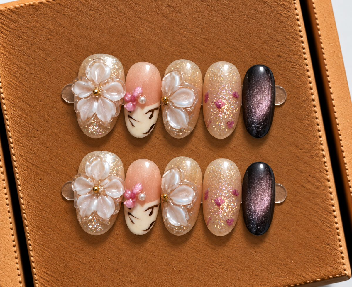 Pearl Blossom Luxe Press-On Nails 🌸✨