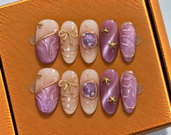 Lavender Starry Bow Press-On Nails 💜✨