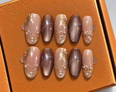 Champagne Pearl Elegance Press-On Nails 🤎✨