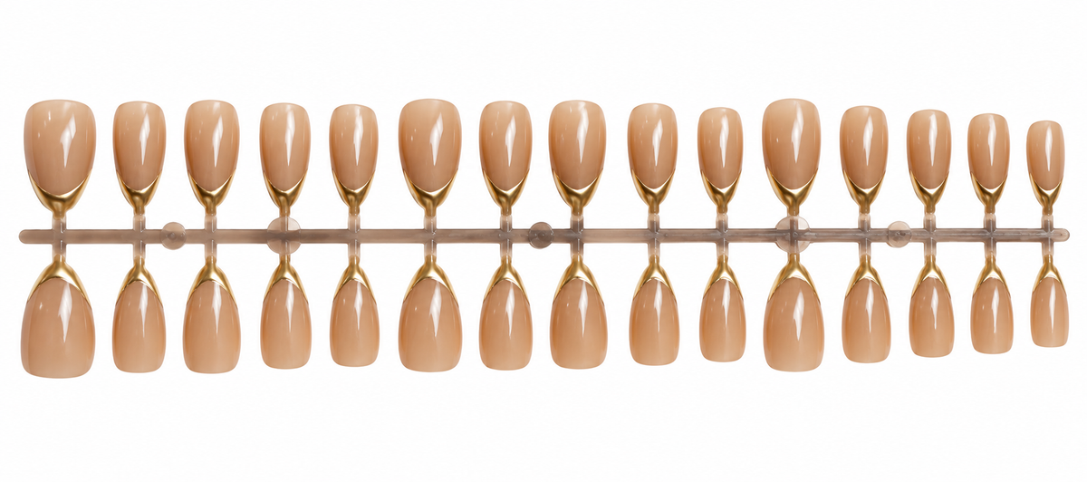 Caramel Nude Gold Accent Press-On Nails – 30 Pieces
