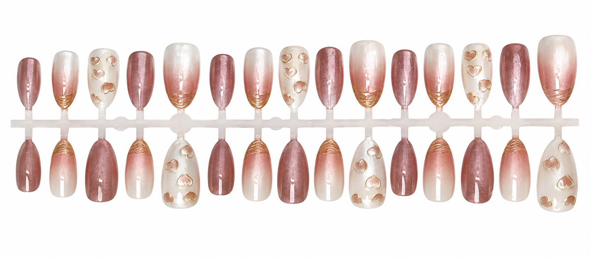 Rose Gold Heart Press-On Nails – 30 Pieces