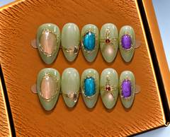 Sage Jewel Elegance Press-On Nails 💚✨