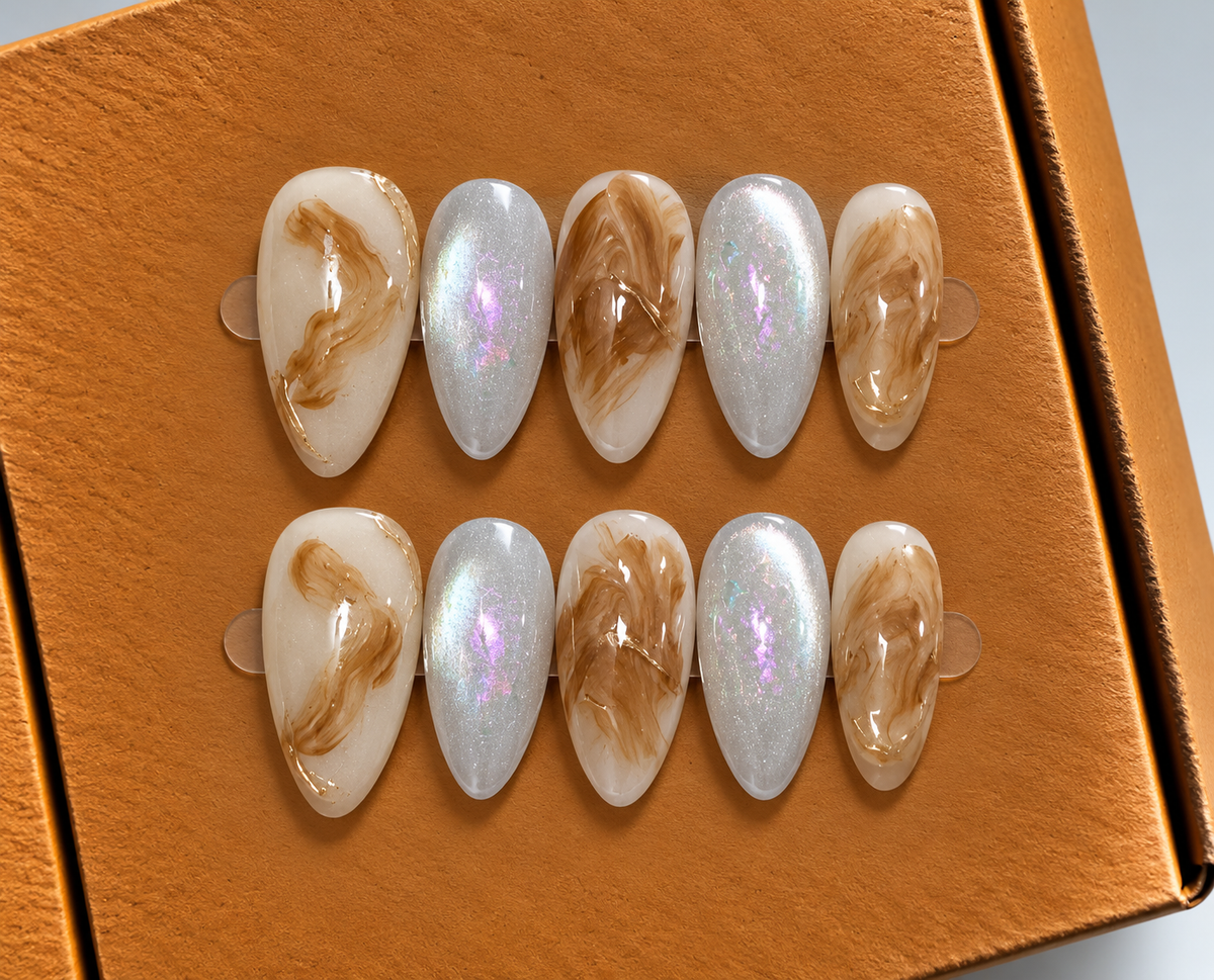 Golden Aura Marble Press-On Nails 🤎✨