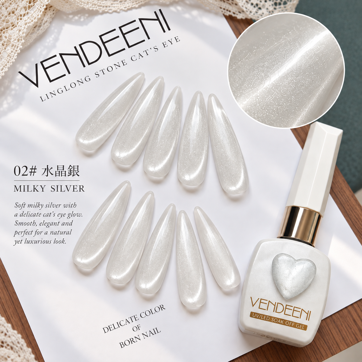 Vendeeni Milky Silver Cat Eye Gel