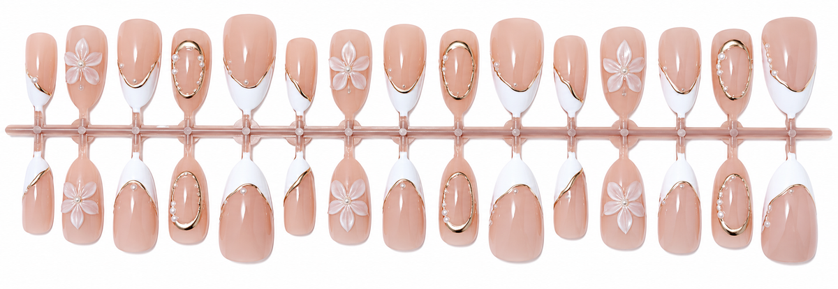 Luxury Blush Pink Floral Press-On Nails – 30 Pieces