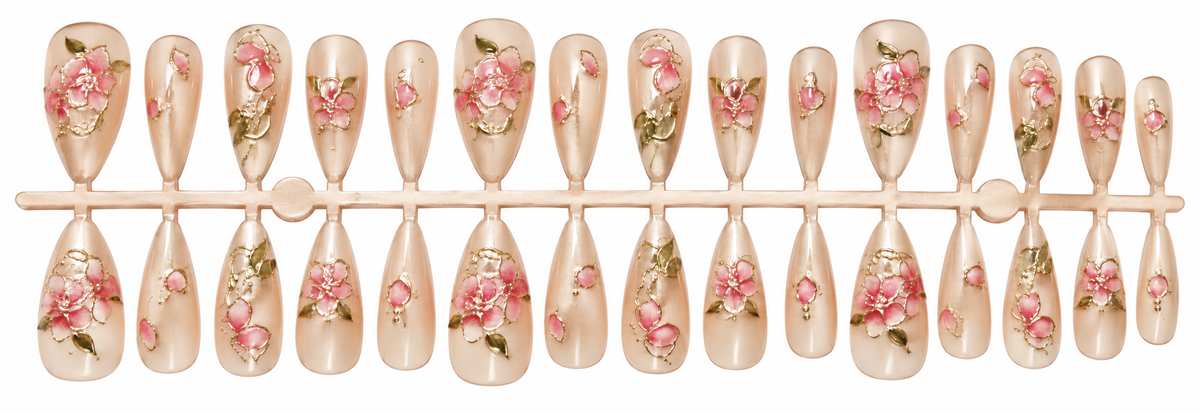 Luxury Pink Floral Press-On Nails – 30 Pieces
